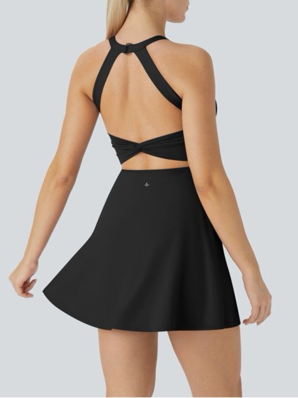 Halara Easy Peezy Backless Twisted Activewear Dress Black